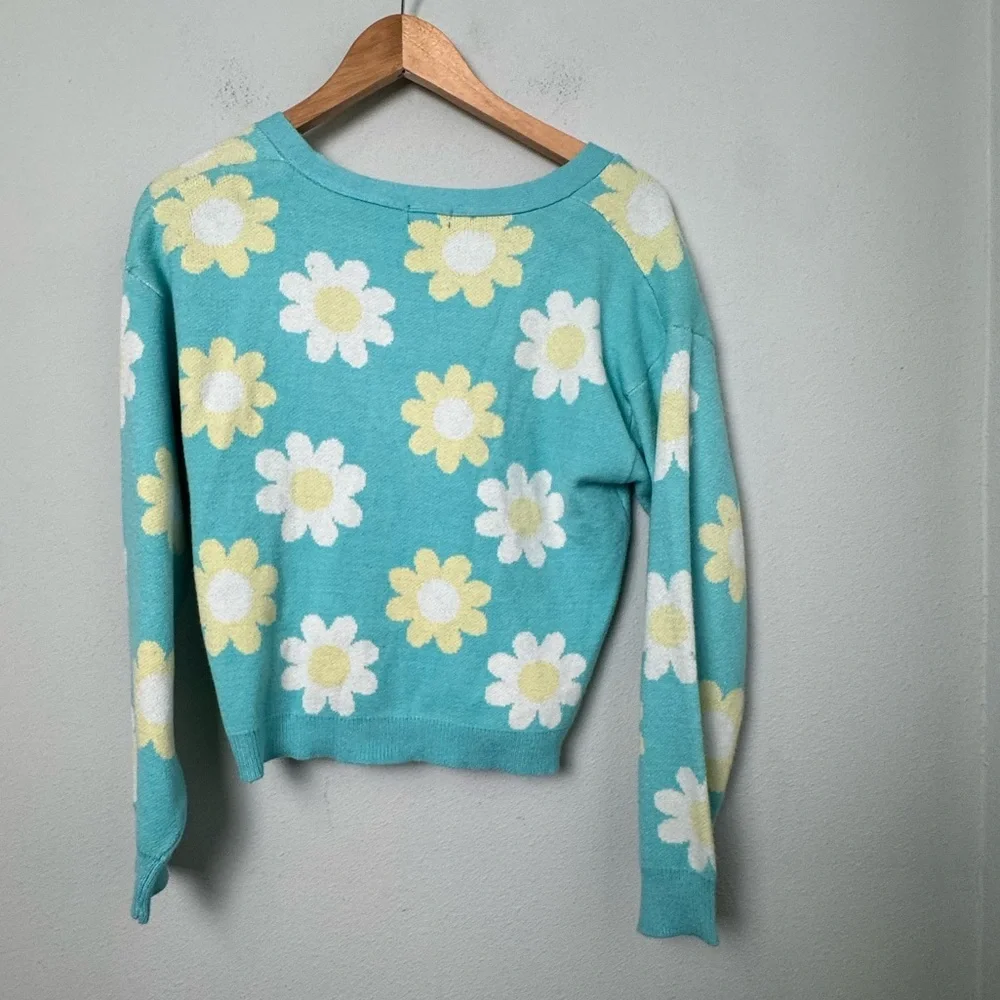NWT Art Class Daisy Floral Print Blue Cardigan Sweater‎ Button Down XXL 18 Girls
